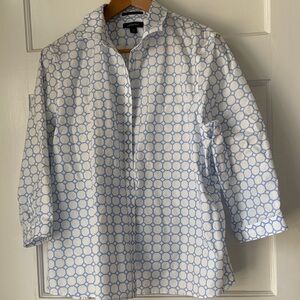 Lands' End White Shirt with Blue Circular Pattern